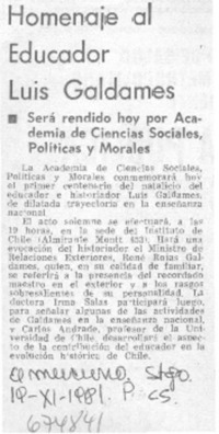 Homenaje al educador Luis Galdames.
