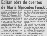 Editan obra de cuentos de María Mercedes Fonck.