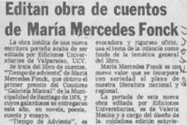 Editan obra de cuentos de María Mercedes Fonck.
