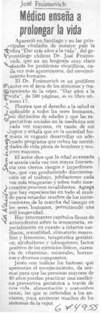 Médico enseña a prolongar la vida.
