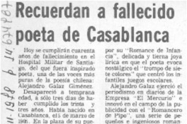Recuerdan a fallecido poeta de Casablanca