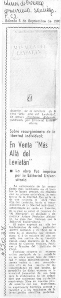 En venta "Más allá del Leviatán".