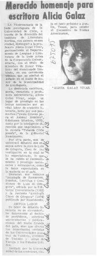 Merecido homenaje para escritora Alicia Galaz