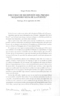 Discurso de recepción del premio "Alejandro Silva de la Fuente"