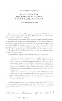 Comunicación del Premio Academia a doña Rafaela del Buen