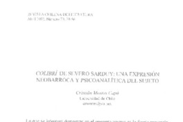 Colibrí de Severo Sarduy: una expresión neobarroca y psicoanalítica del sujeto