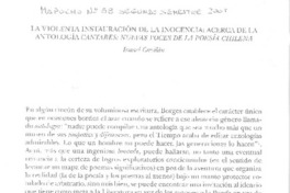 La violenta instauracion de la inocencia: acerca de la antologia Cantares: nuevas voces de la poesía chilena
