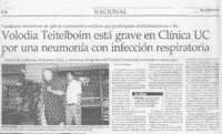 Volodia Teitelboim está grave en Clínica UC por una neumonía con infección respiratoria
