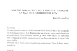 Algunas notas acerca de la fiesta y el carnaval en Juan Ruiz, Arcipreste de Hita