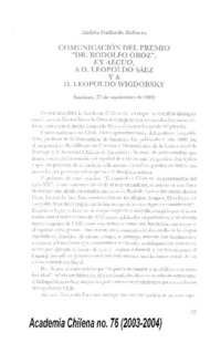 Comunicación del Premio "Dr. Rodolfo Oroz", a D. Leopoldo Sáez y a D. Leopoldo Wigdorsky
