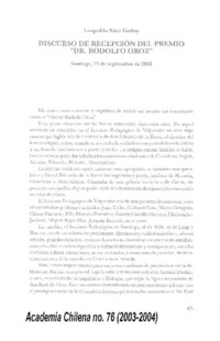 Discurso de recepción del Premio "Dr. Rodolfo Oroz"