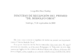 Discurso de recepción del Premio "Dr. Rodolfo Oroz"