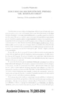 Discurso de recepción del Premio "Dr. Rodolfo Oroz"