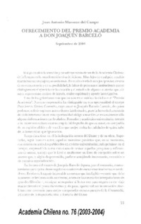 Ofrecimiento del Premio Academia a don Joaquín Barceló