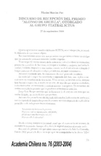 Discurso de recepción del Premio "Alonso de Ercilla", otorgado al grupo teatral ICTUS