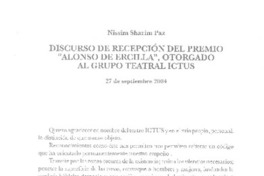 Discurso de recepción del Premio "Alonso de Ercilla", otorgado al grupo teatral ICTUS