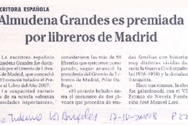 Almudena Grandes es premiada por libreros de Madrid
