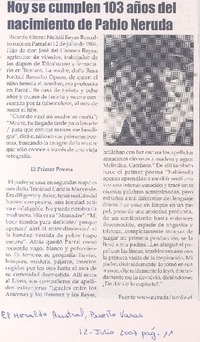 Hoy se cumplen 103 años del nacimiento de Pablo Neruda