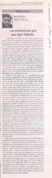 Las enseñanzas que nos dejó Volodia