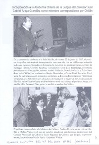 Incorporación a la Academia Chilena de la Lengua del profesor Juan Gabriel Araya Grandón, como miembro correspondiente por Chillán