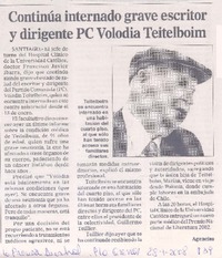 Continúa internado grave escritor y dirigente PC Volodia Teitelboim