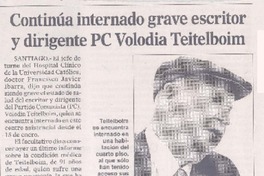 Continúa internado grave escritor y dirigente PC Volodia Teitelboim