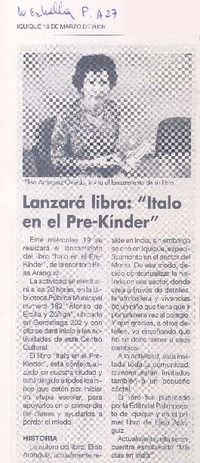 Lanzará libro: "Italo en el Pre-Kinder"