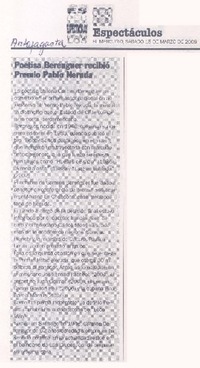 Poetisa Berenguer recibió Premio Pablo Neruda