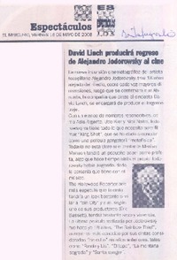 David Linch producirá regreso de Alejandro Jodorowsky al cine