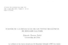 Función de las didascalias en los textos dramáticos de Benjamín Galemiri