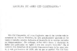 Lectura de "Mío Cid Campeador"