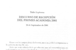 Discurso de recepción del Premio Academia 2001