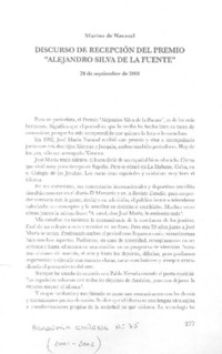 Discurso de recepción del Premio "Alejandro Silva de la Fuente"