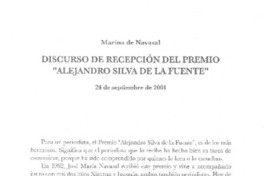 Discurso de recepción del Premio "Alejandro Silva de la Fuente"