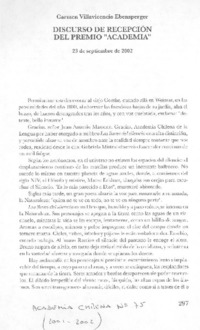 Discurso de recepción del Premio "Academia"