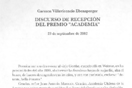 Discurso de recepción del Premio "Academia"