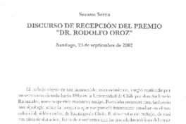 Discurso de recepción del Premio "Dr. Rodolfo Oroz"