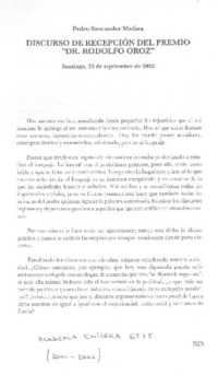 Dicurso de recepción del Premio "Dr. Rodolfo Oroz"