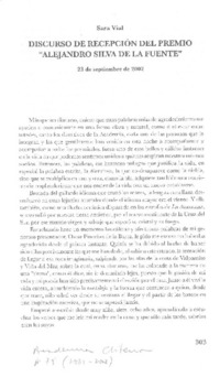 Discurso de recepción del Premio "Alejandro Silva de la Fuente"