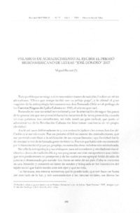 Palabras de agradecimiento al recibir el Premio Iberoamericano de Letras "José Donoso" 2007