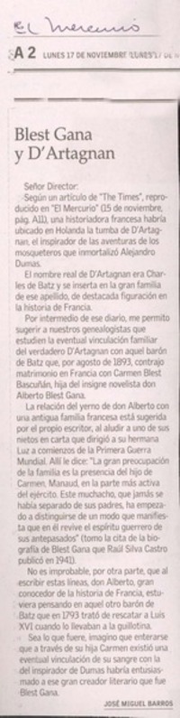 Blest Gana y D'Artagnan