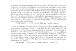 Culturas indígenas en la poesía de Gabriela Mistral