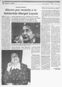 Dieron por muerta a la folclorista Margot Loyola
