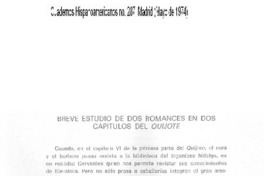 Breve estudio de dos romances en dos capítulos del Qujiote