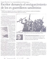 Escritor denuncia el enriquecimiento de lo ex guerrilleros sandinistas