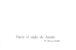 Hacía un siglo de Azorín