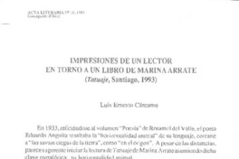 Impresiones de un lector en torno a un libro de Marina Arrate