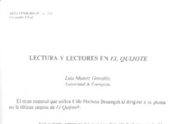 Lectura y lectores en El Quijote