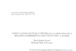 Espiritualidad colonial y control de la escritura en la Relación autobiográfica (1650-1730) de Úrsula Suárez