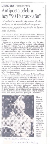 Antipoeta celebra hoy "90 Parras x año"
